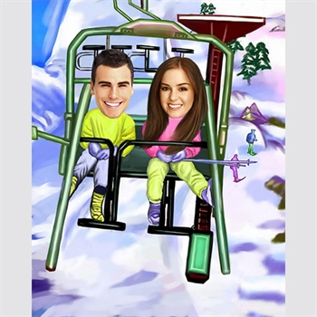 Ski Lift Couple Caricature from Photos,by myDaVinci - myDaVinci